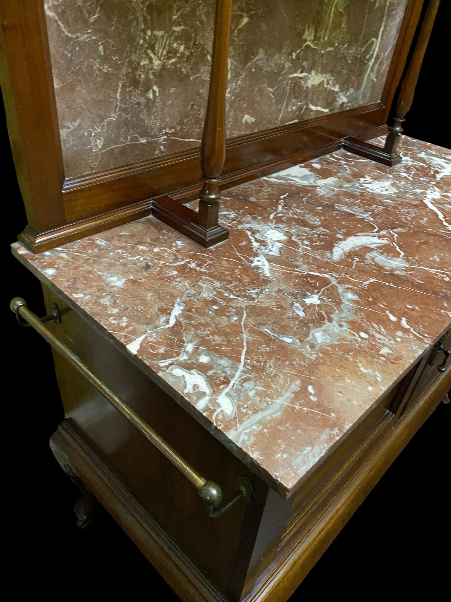 Edwardian mahogany Italian marble topped & backed wash stand