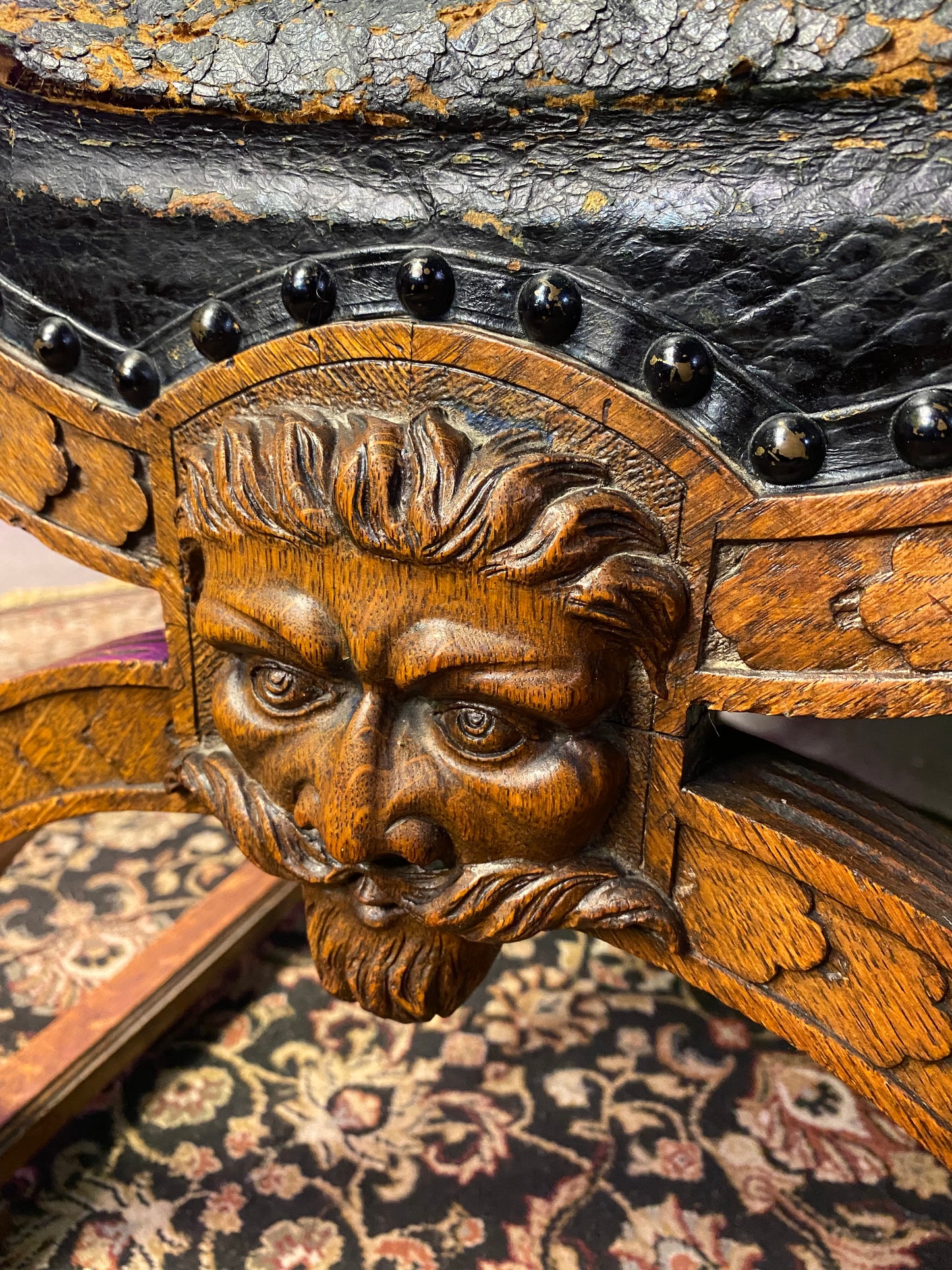 Stunning oak x frame gothic revival hand carved chair