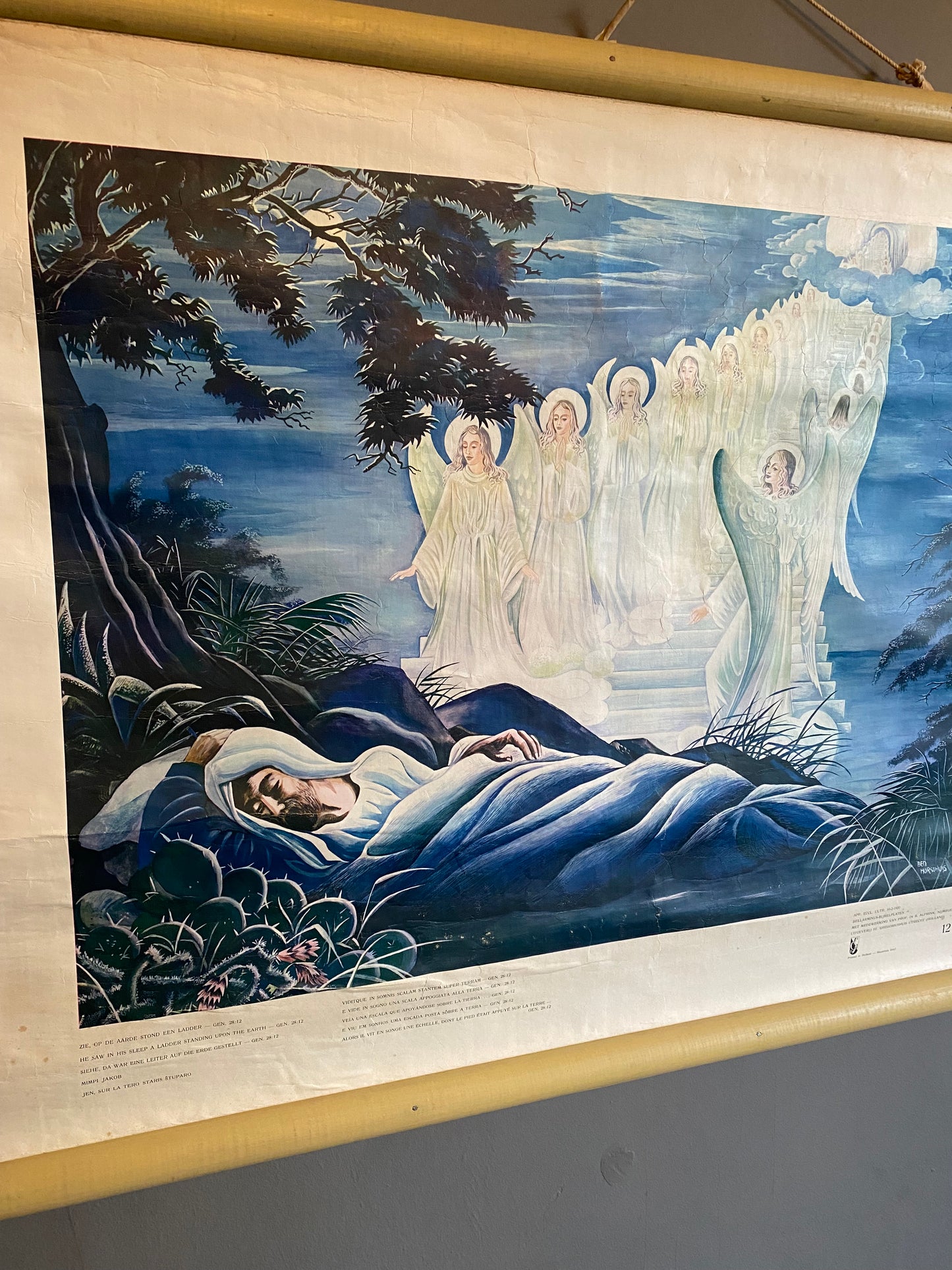 Dutch Biblical teaching aid, print by Ben Horsthuis on canvas Circa 1950’s
