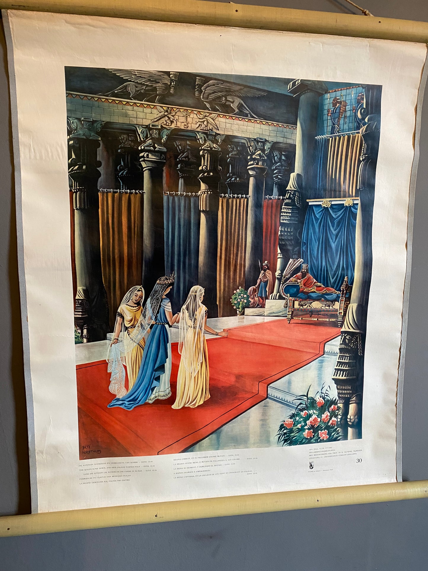 Dutch Biblical teaching aid, print by Ben Horsthuis on canvas. Circa 1950’s