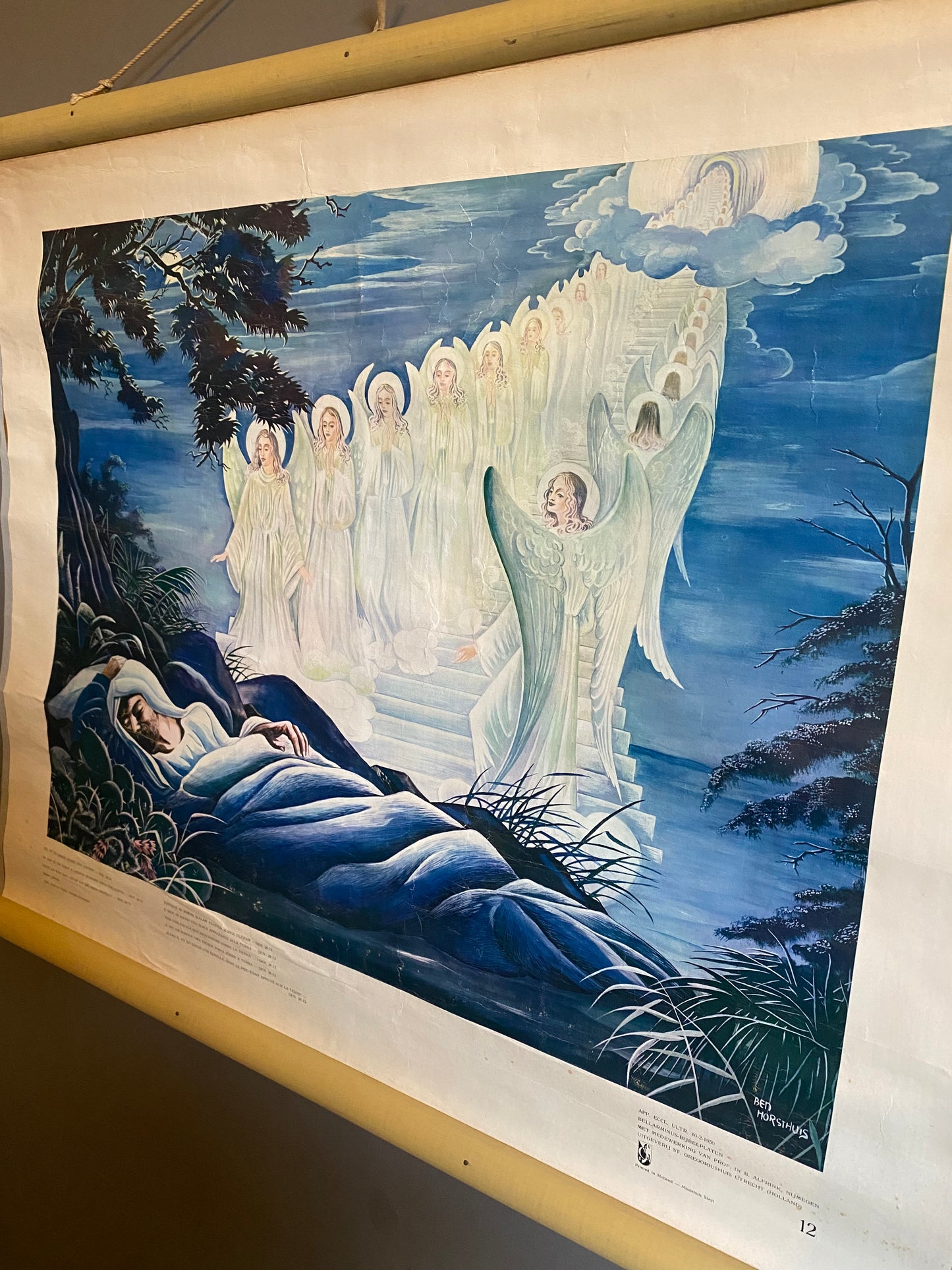 Dutch Biblical teaching aid, print by Ben Horsthuis on canvas Circa 1950’s