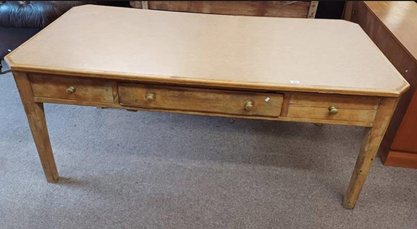 19th century pine kitchen table with inset top and a single drawer to each side