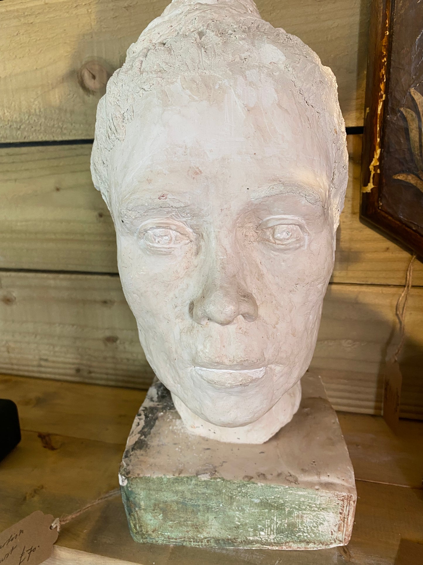 Studio pottery bust of a woman on plinth
