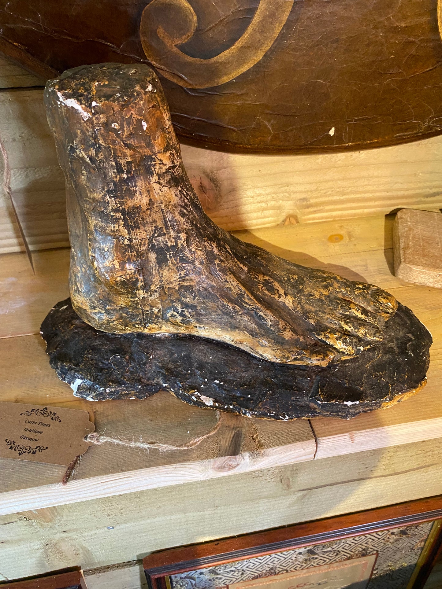 Studio pottery sculpture of a right-foot with salt glaze