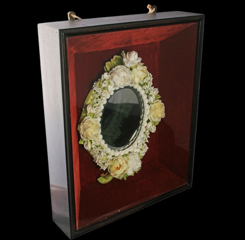 Victorian oval wax dressing mirror in case c.1890