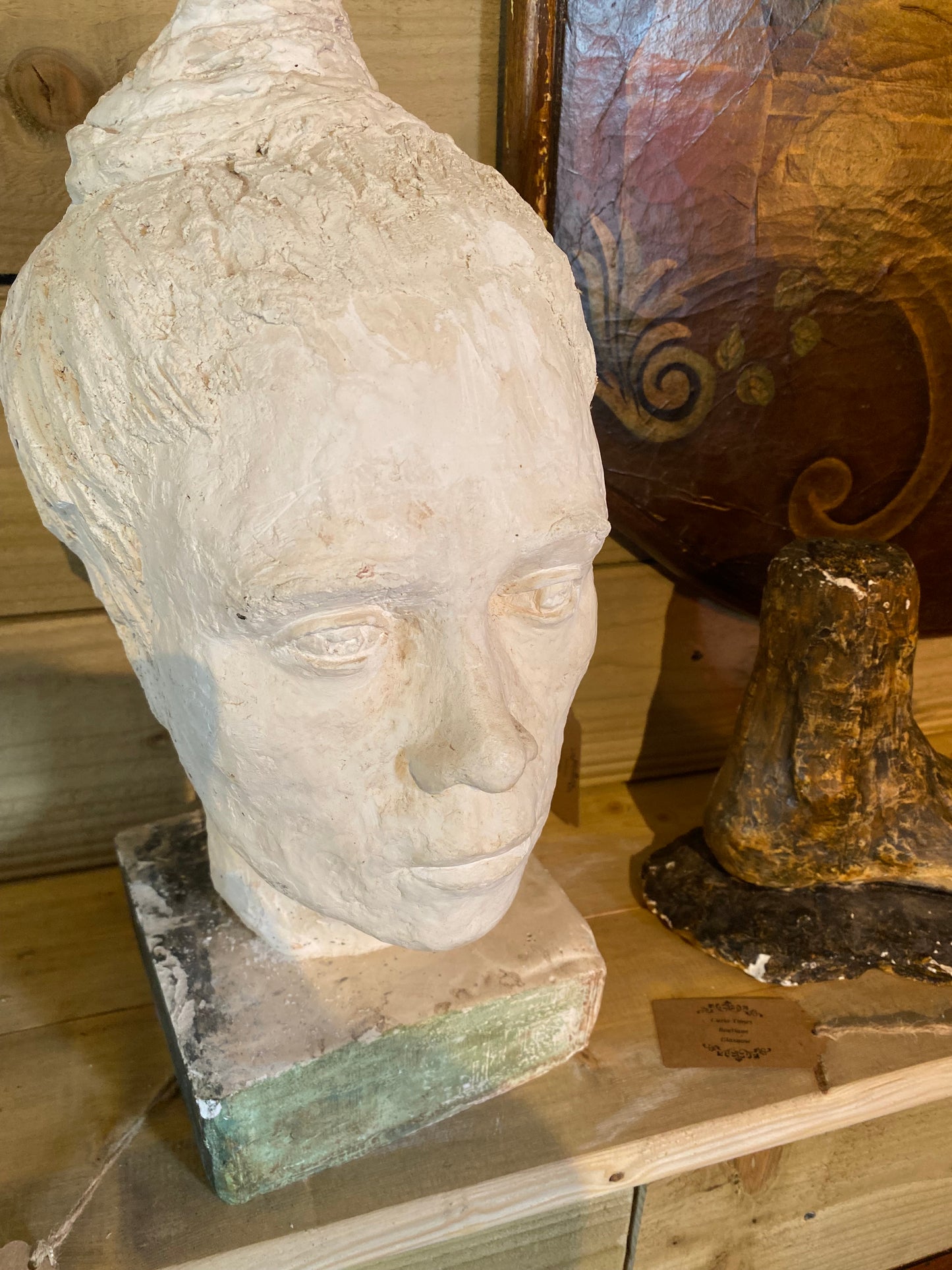 Studio pottery bust of a woman on plinth