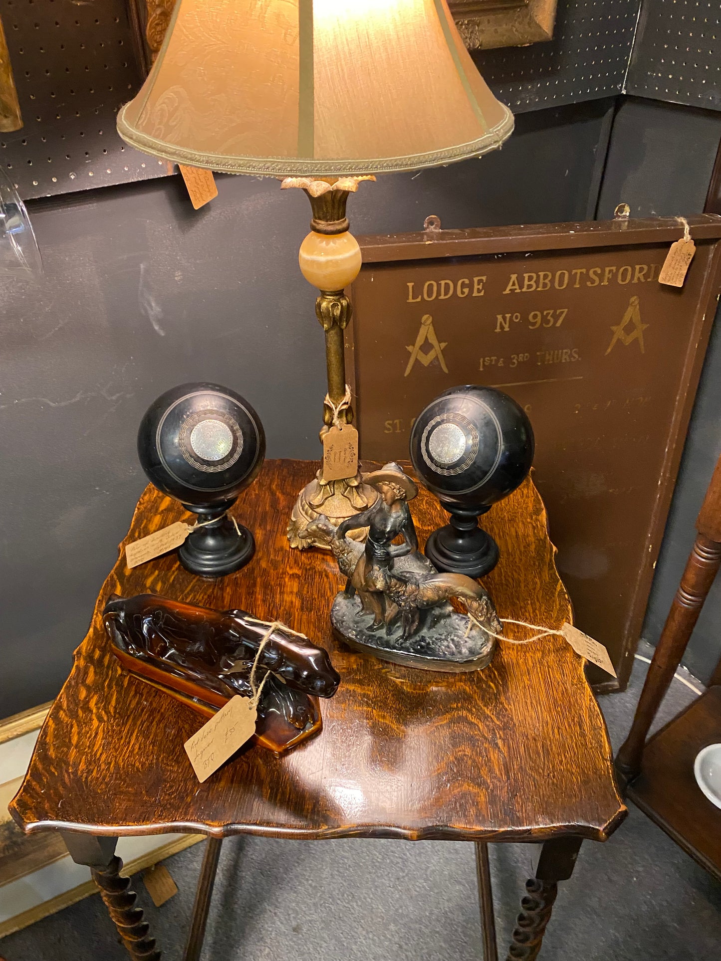 A pair of lawn bowls trophy’s on ebonised stands dated 1939