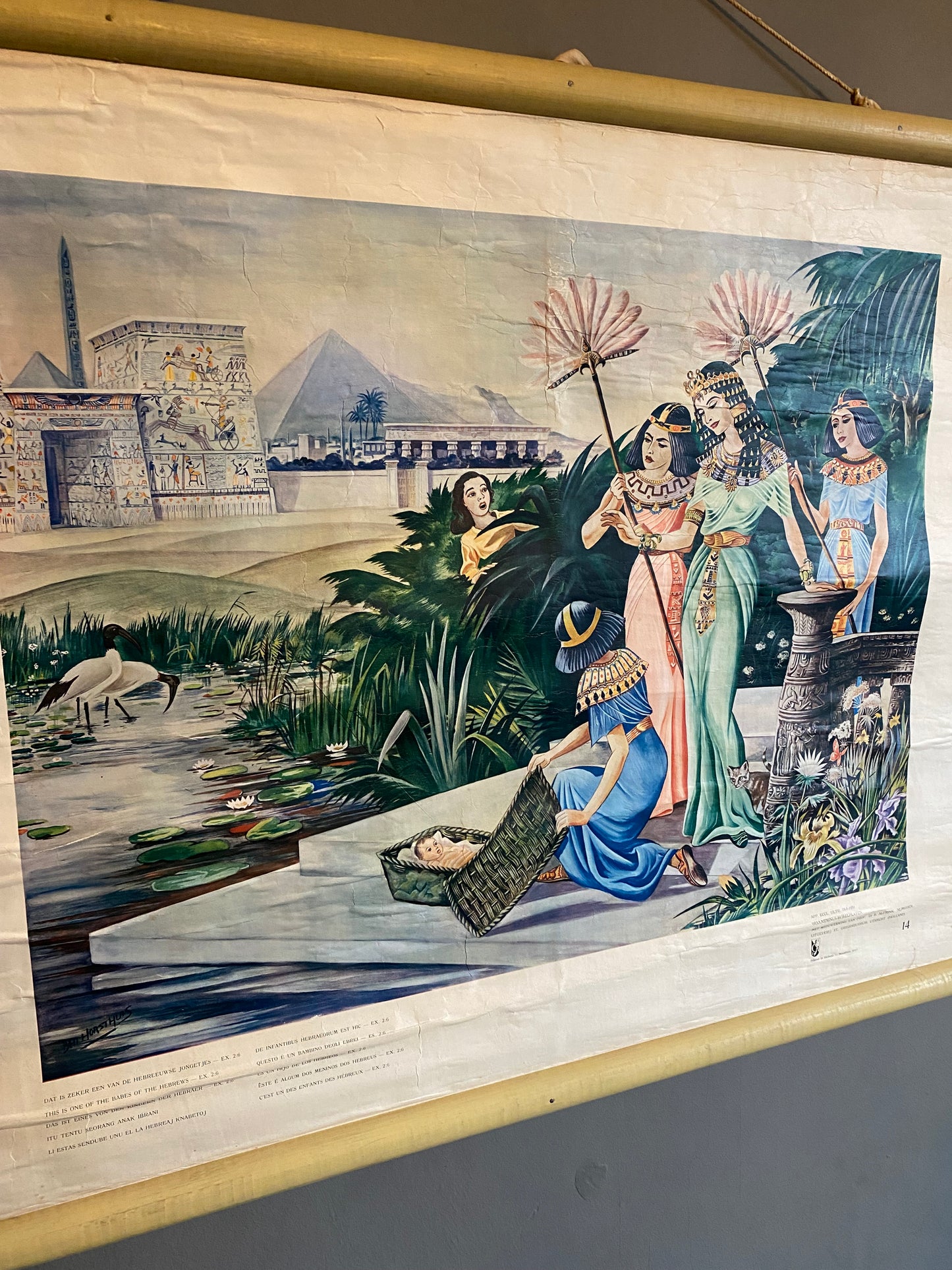 Dutch Biblical teaching aid, print by Ben Horsthuis on canvas. Circa 1950’s
