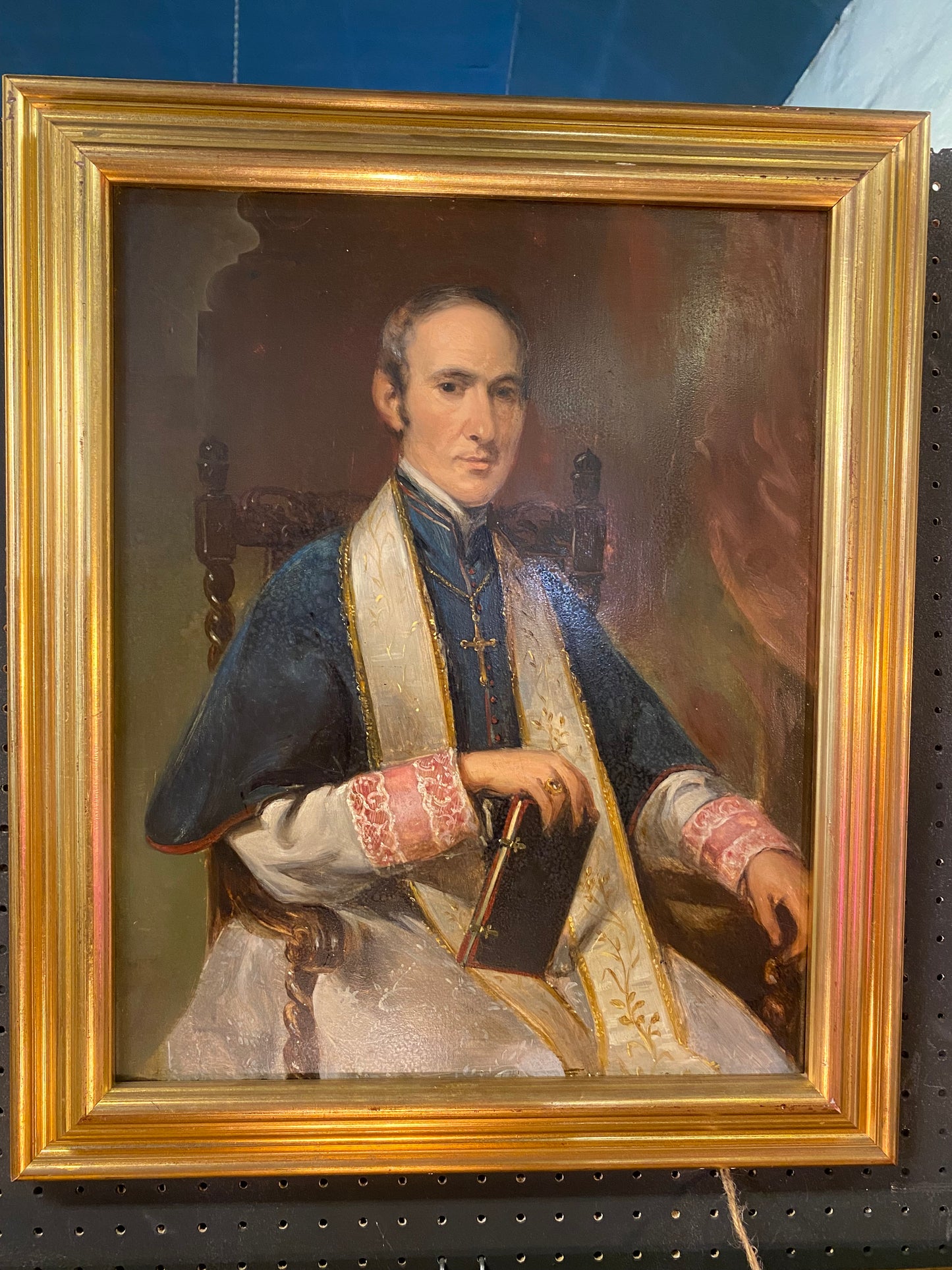 A 20th century oil on board portrait of a Bishop