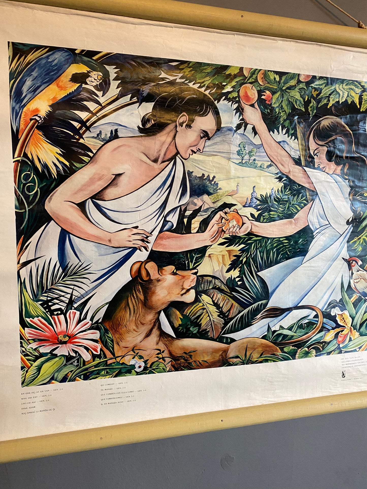 Dutch Biblical teaching aid, print by Ben Horsthuis on canvas. Circa 1950’s