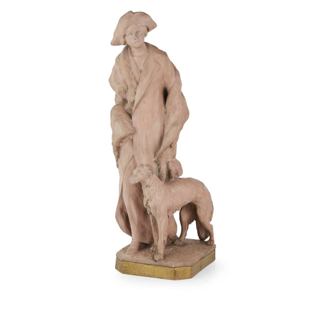 Armando Calendi [1882-1943] terracotta figure of a woman with her dog
