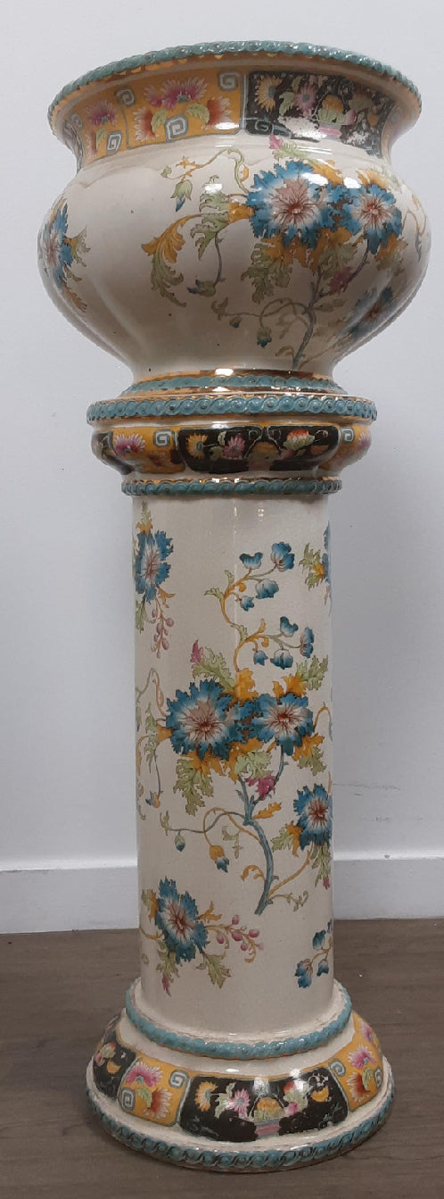 Edwardian stoneware jardiniere on stand