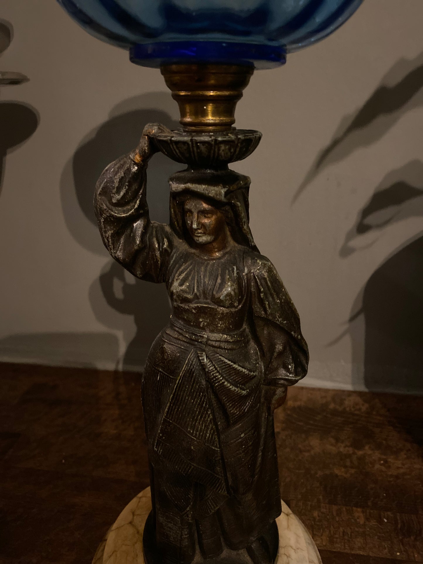 19th century bronze figural paraffin lamp base