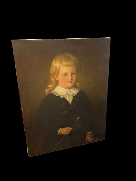 Victorian oil on canvas portrait of a young boy