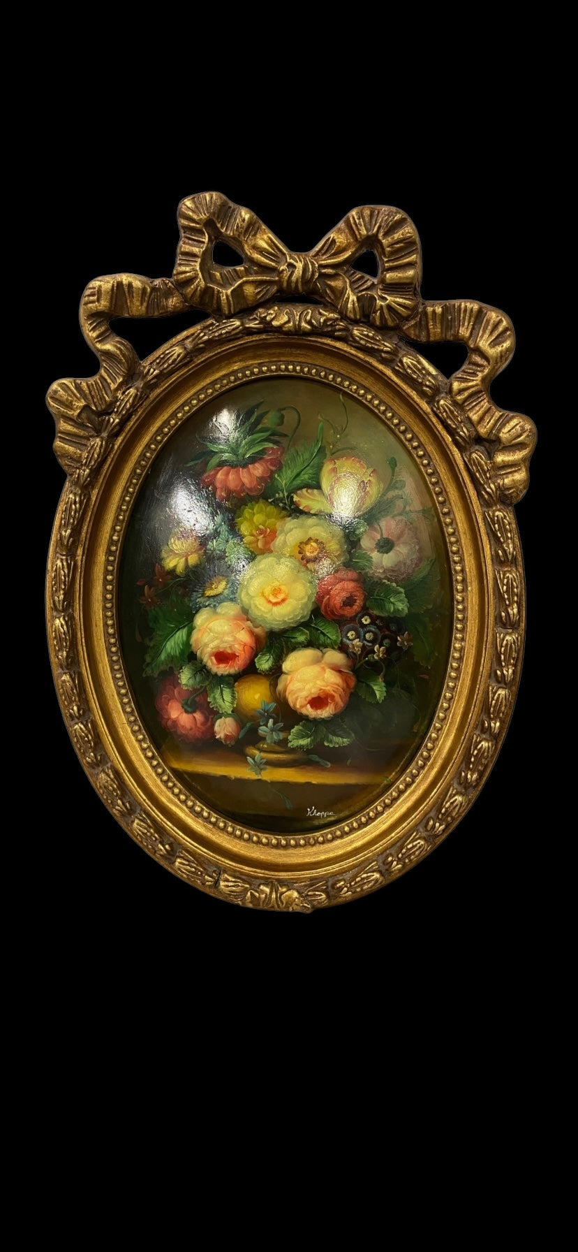 Antique convex still life oil painting