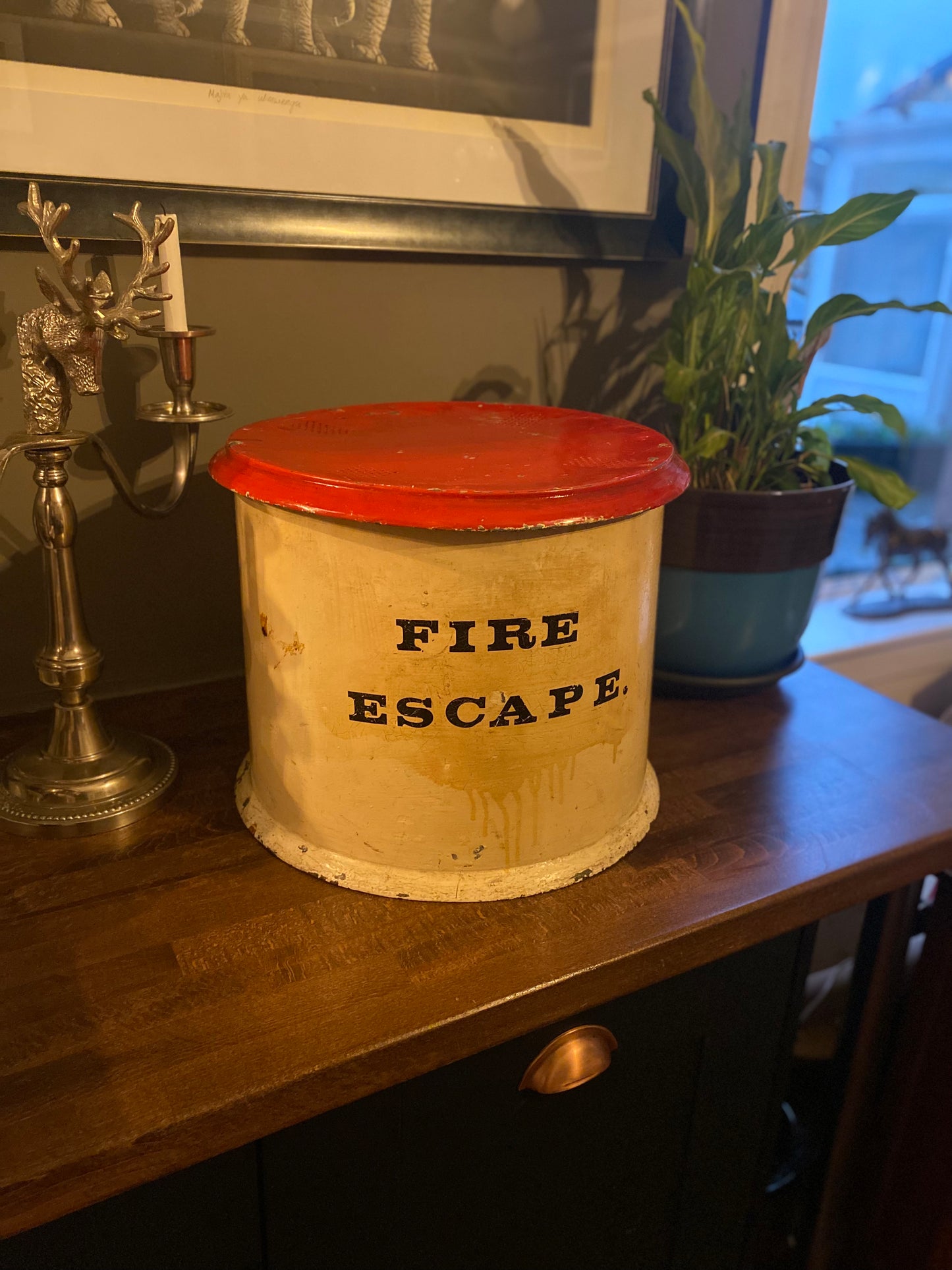 1930s emergency fire escape rope in original tin