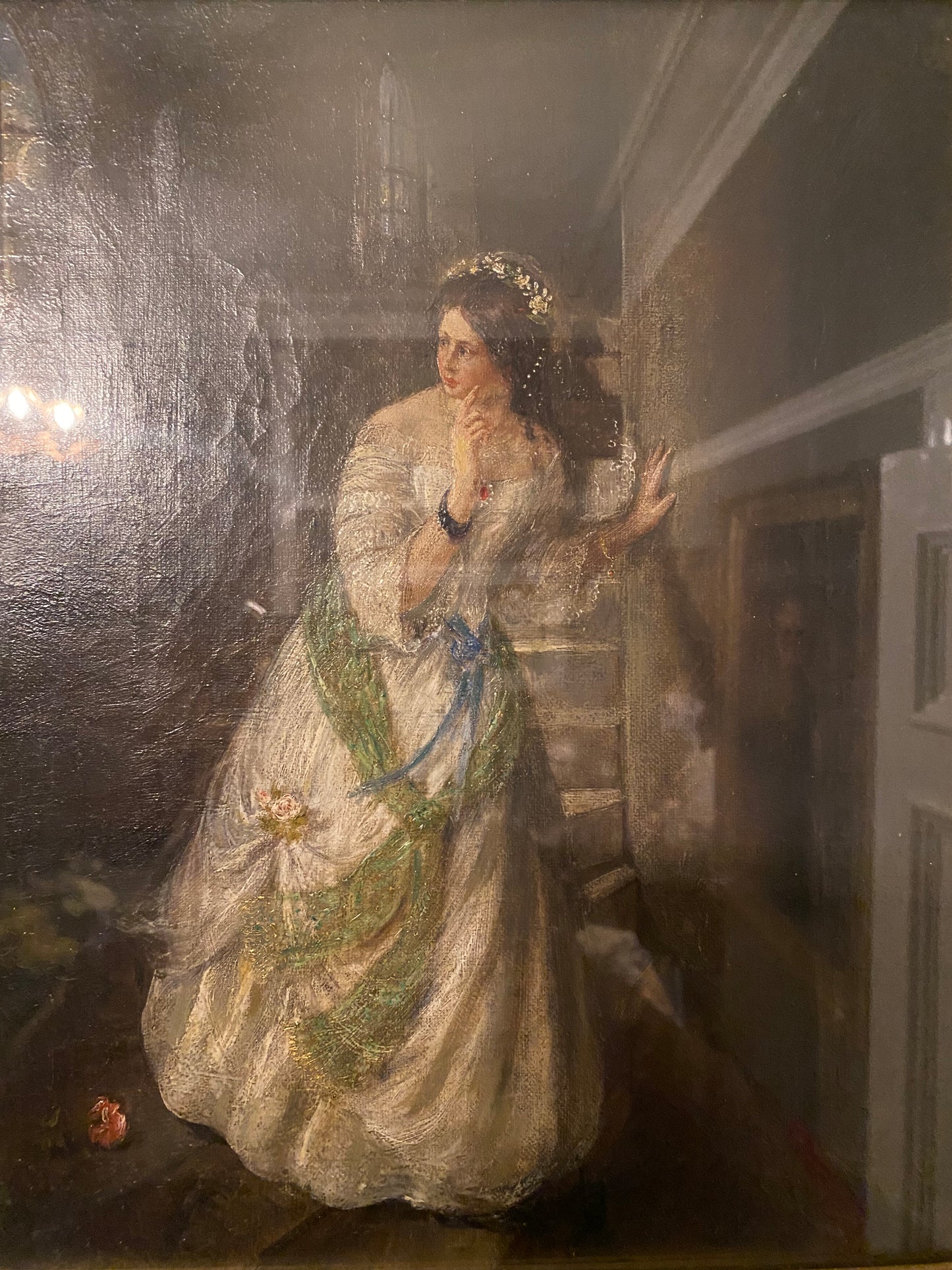 19th Century British School Portrait of a bride in a stairwell