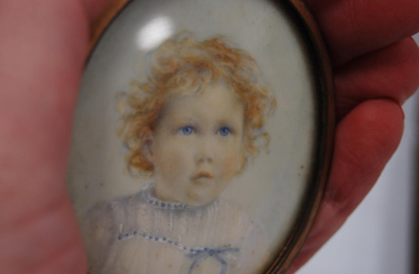 19th century oval child’s portrait miniature watercolour