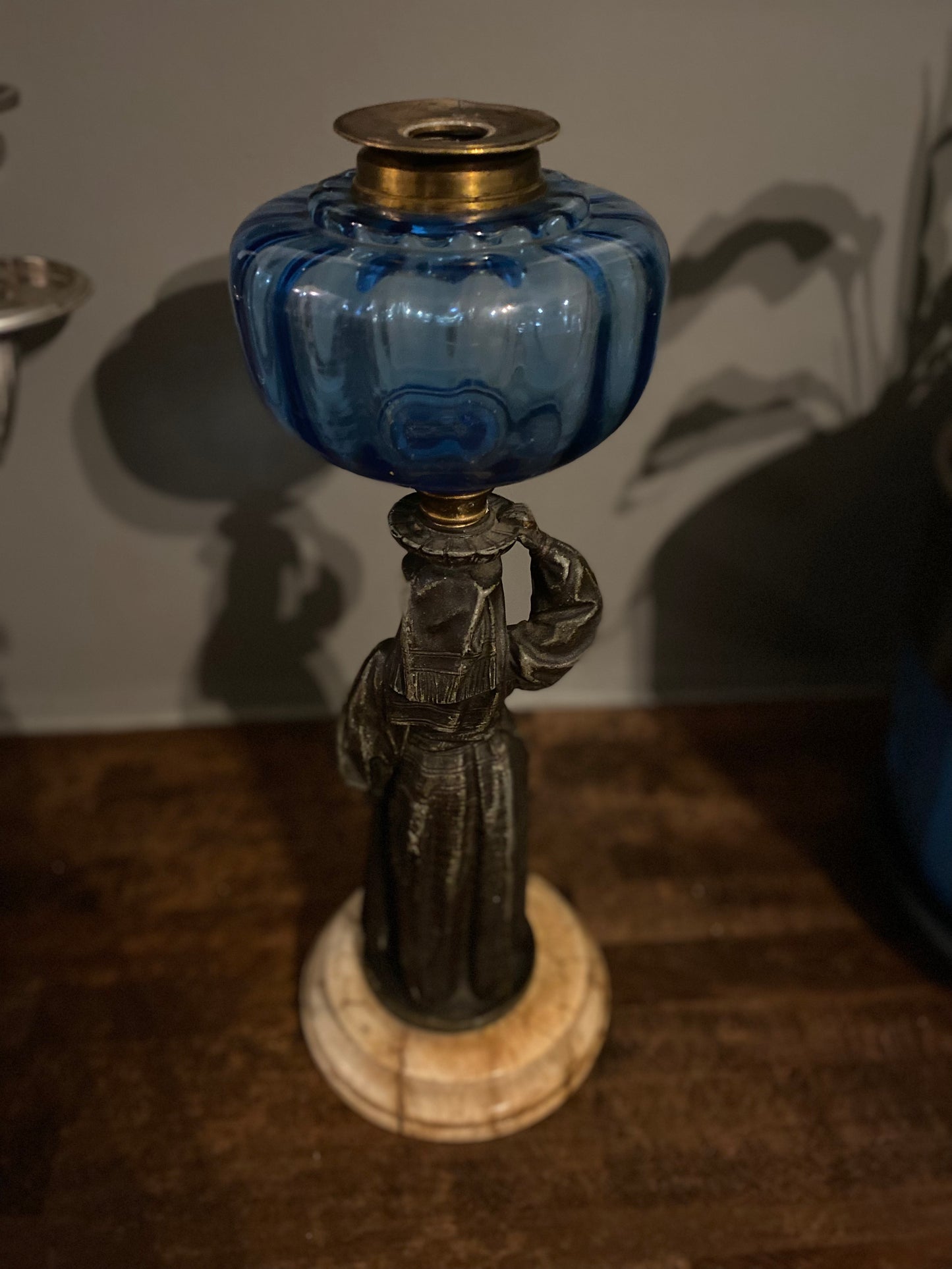 19th century bronze figural paraffin lamp base