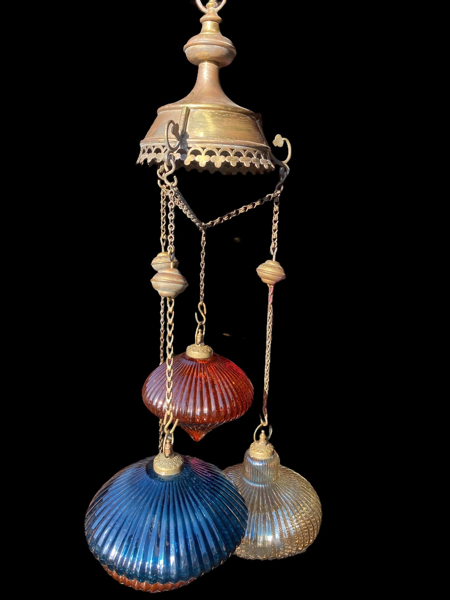Vintage holophane glass pendant chandelier