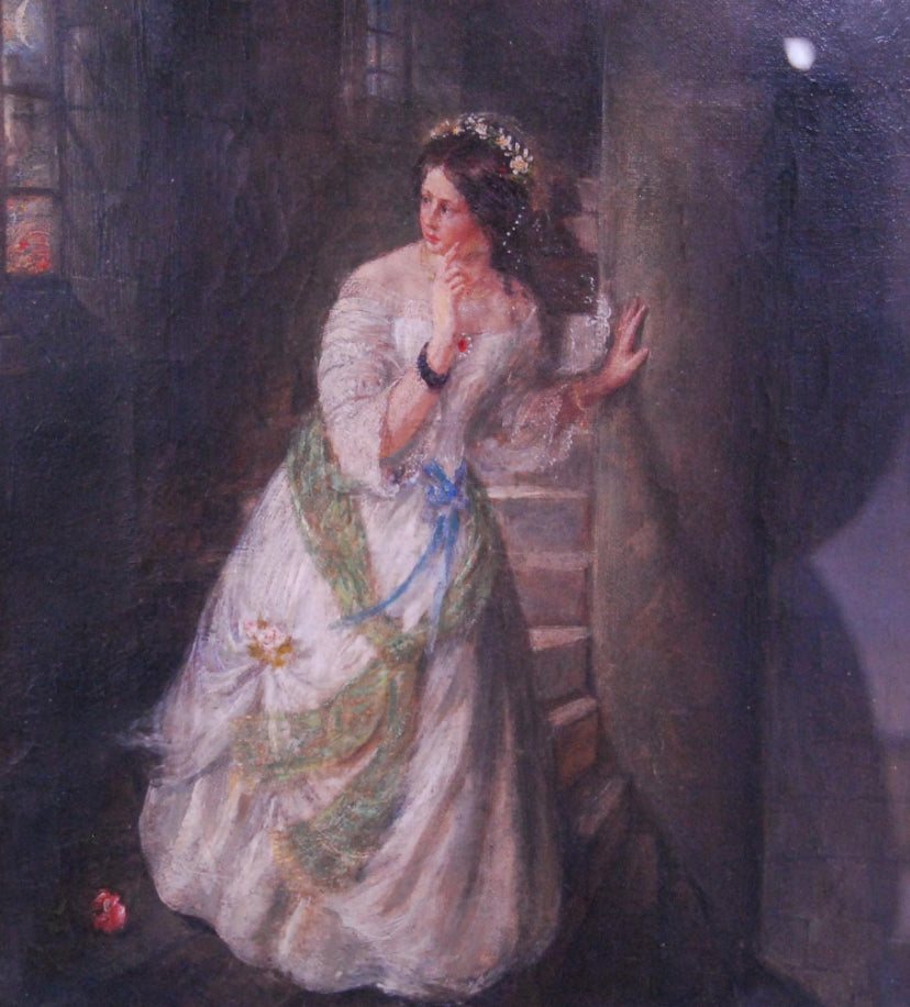 19th Century British School Portrait of a bride in a stairwell