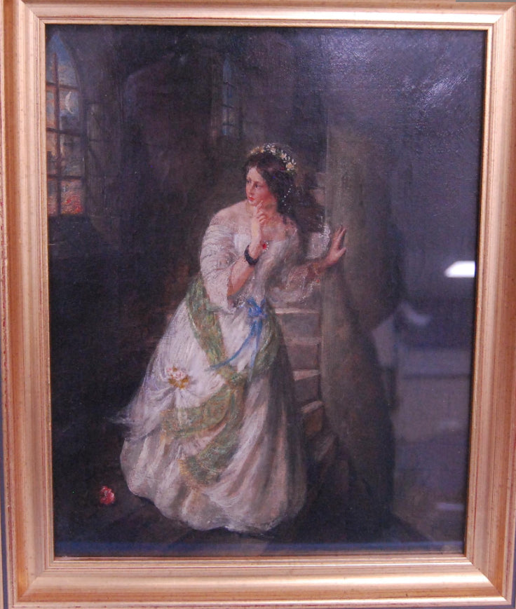 19th Century British School Portrait of a bride in a stairwell