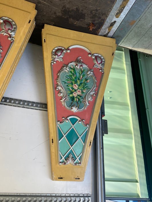 Continental fairground ride panels with hand painted bouquets of flowers