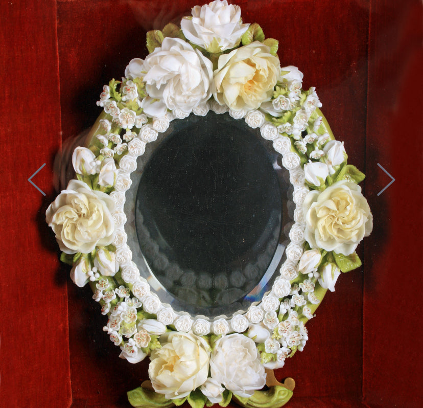 Victorian oval wax dressing mirror in case c.1890