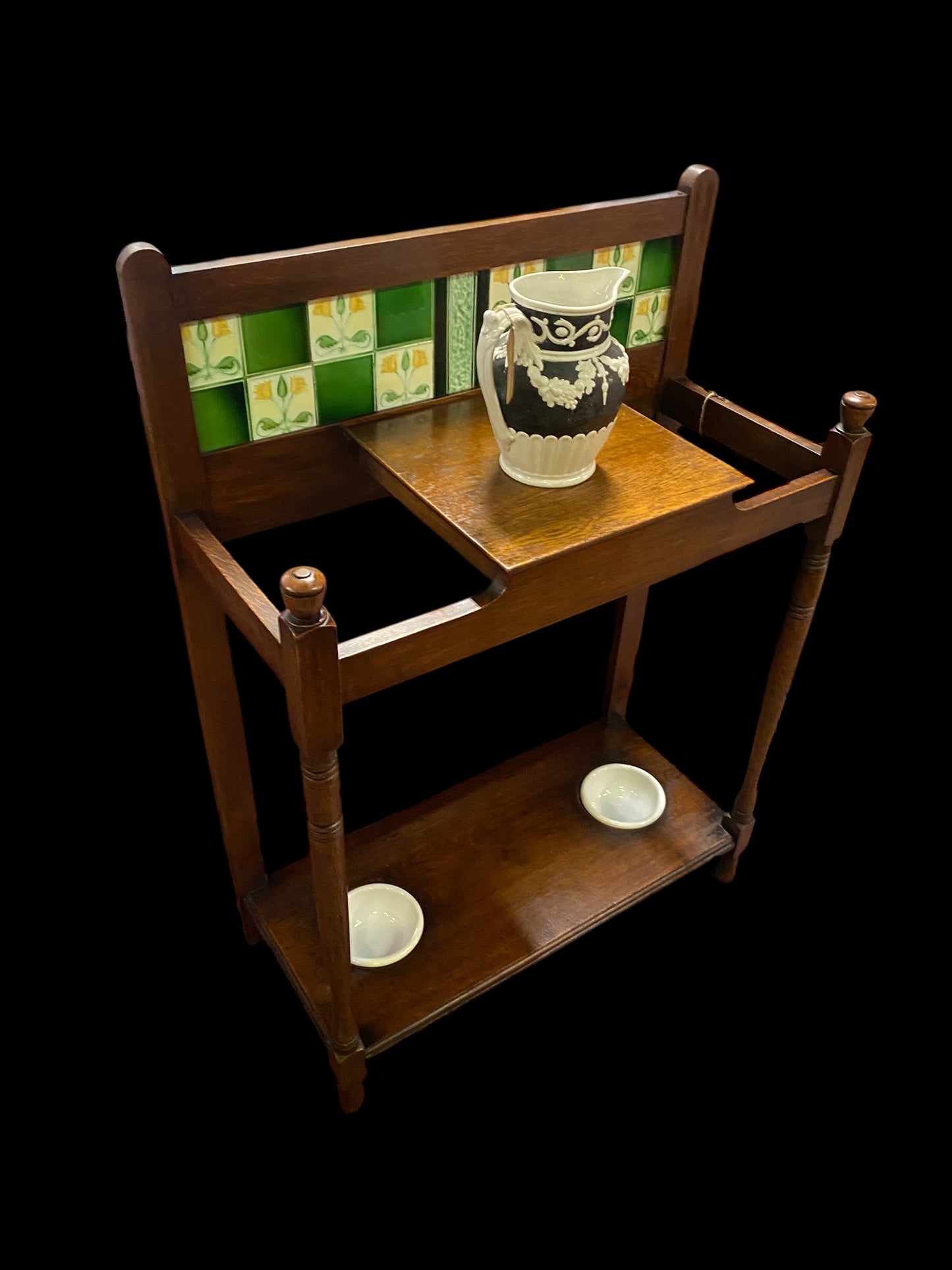 Edwardian tiled backed stick/umbrella stand