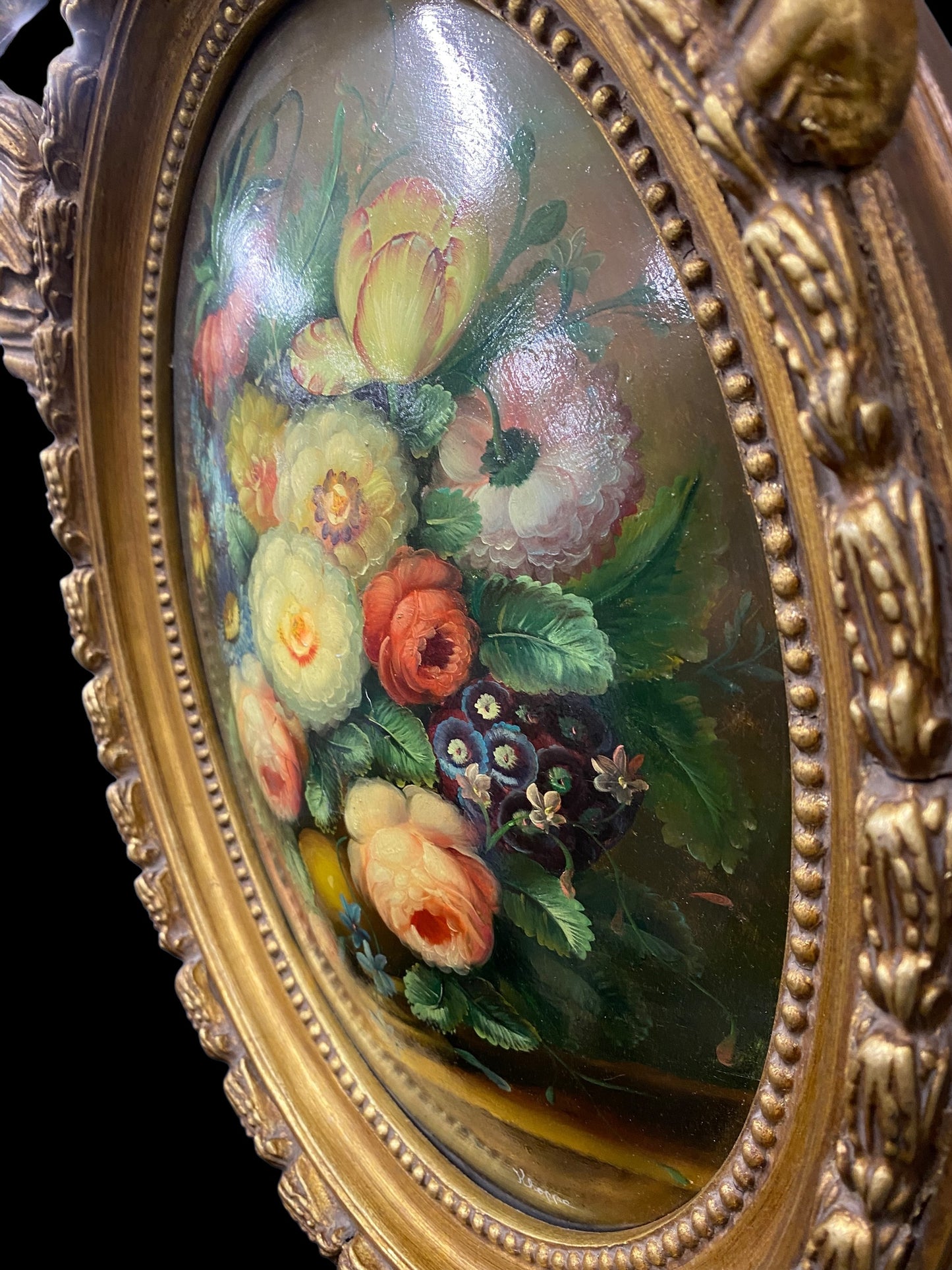 Antique convex still life oil painting