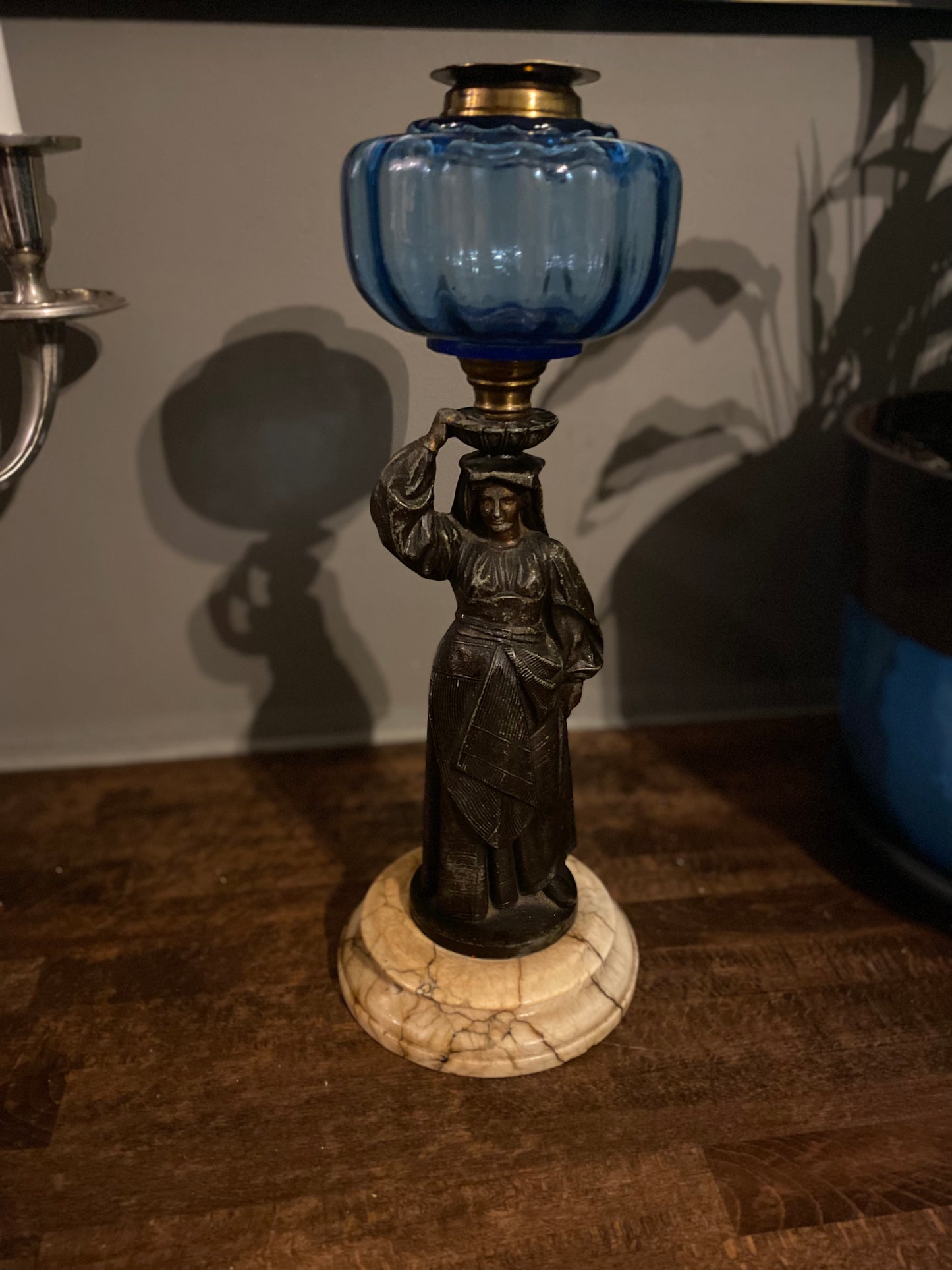 19th century bronze figural paraffin lamp base