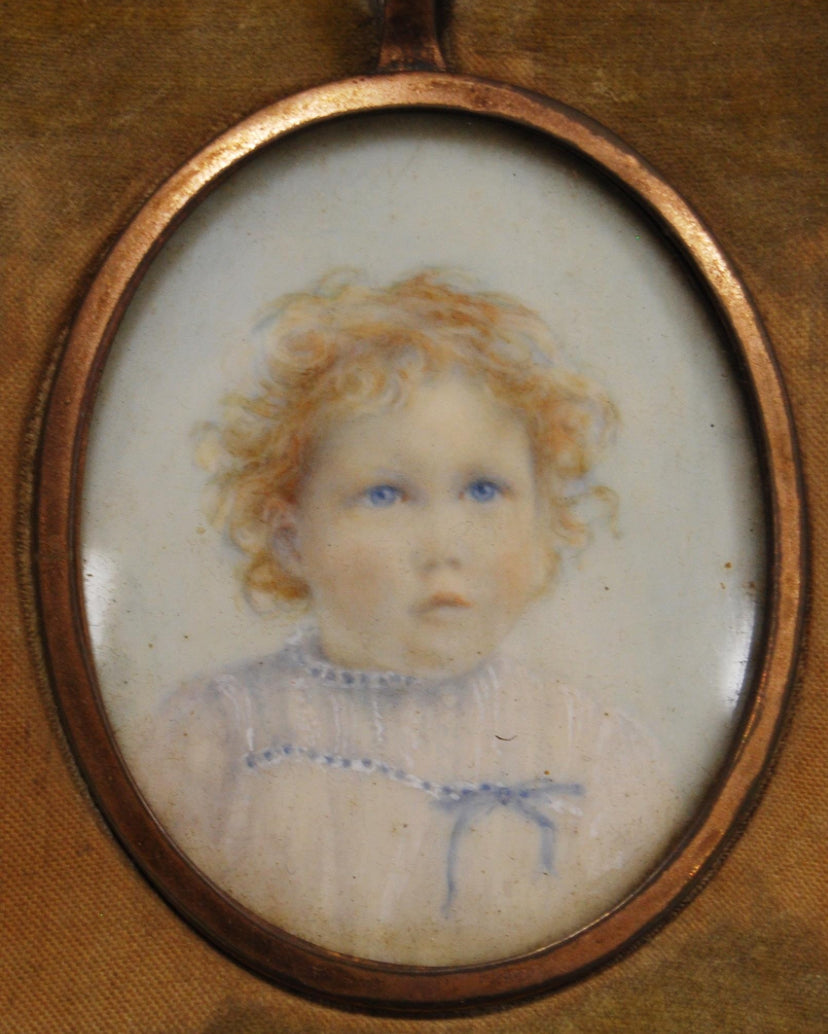 19th century oval child’s portrait miniature watercolour