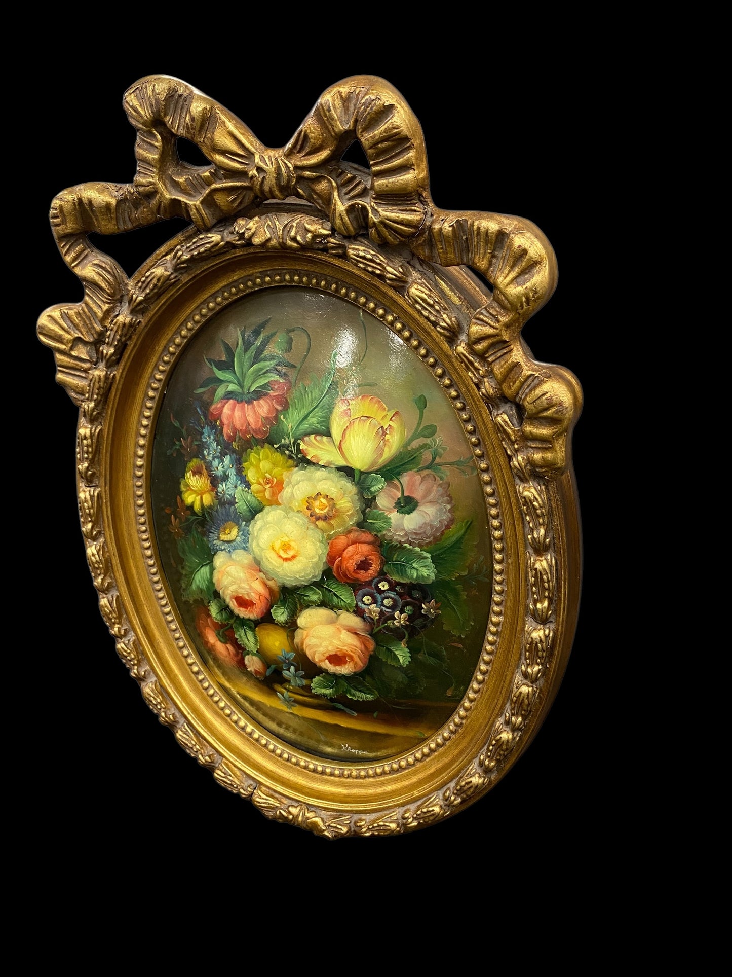 Antique convex still life oil painting