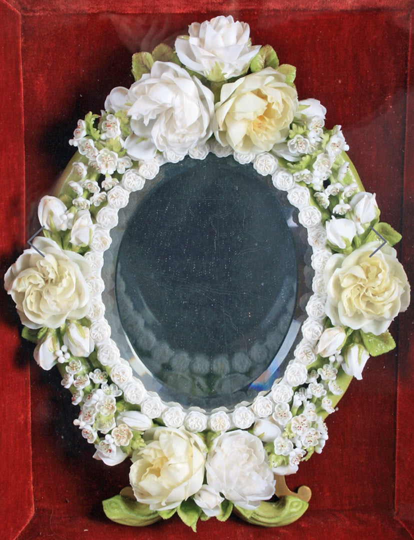 Victorian oval wax dressing mirror in case c.1890