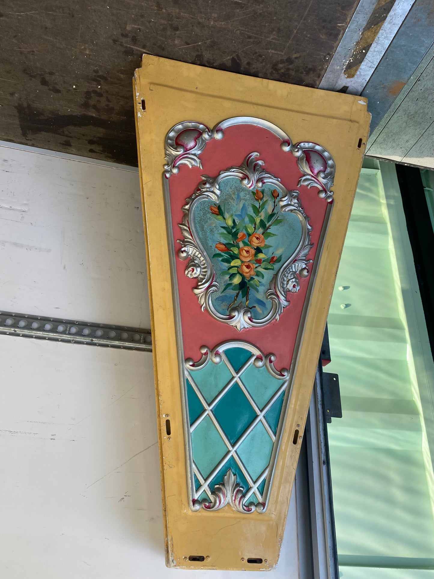 Continental fairground ride panels with hand painted bouquets of flowers