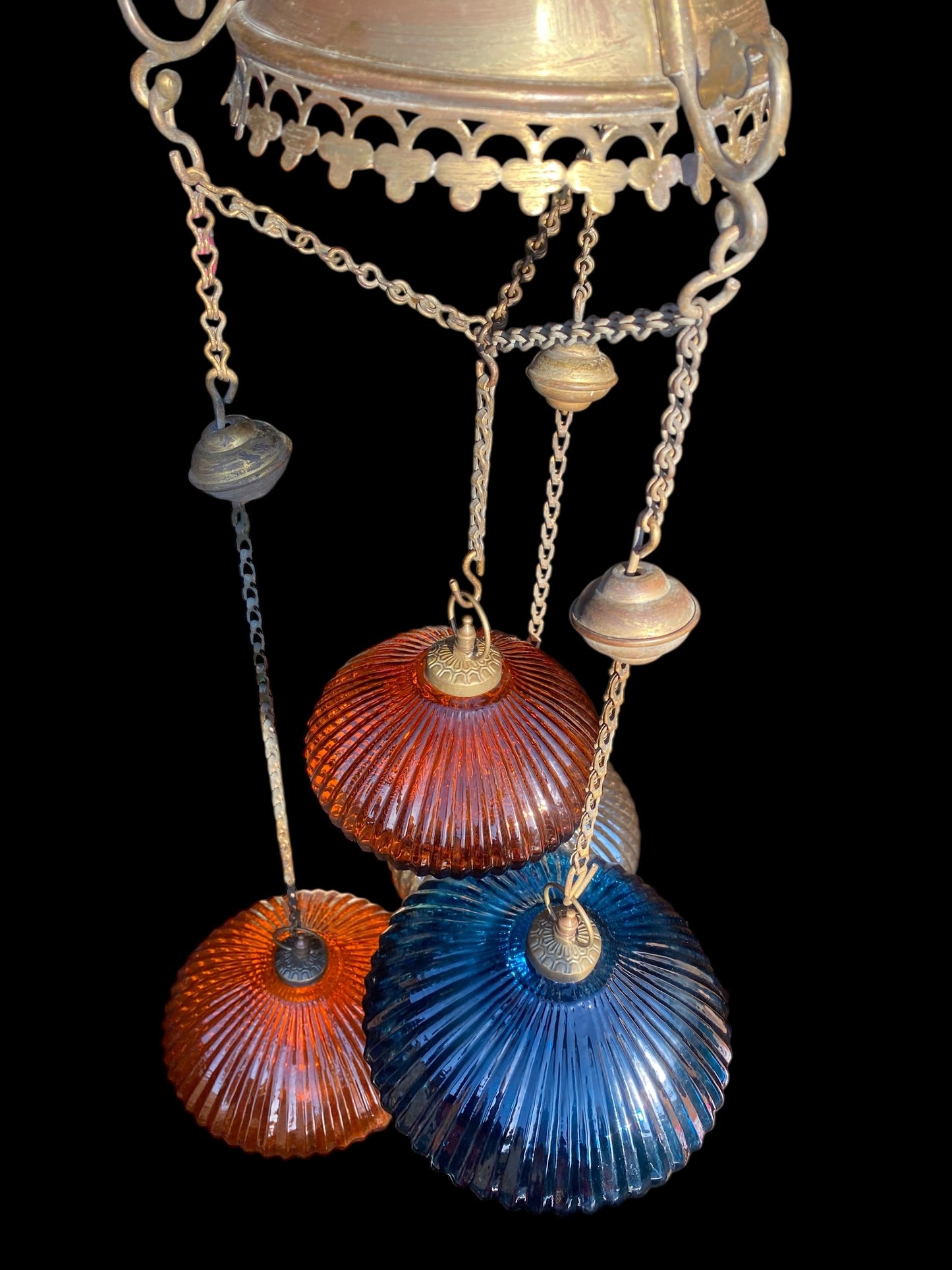 Vintage holophane glass pendant chandelier