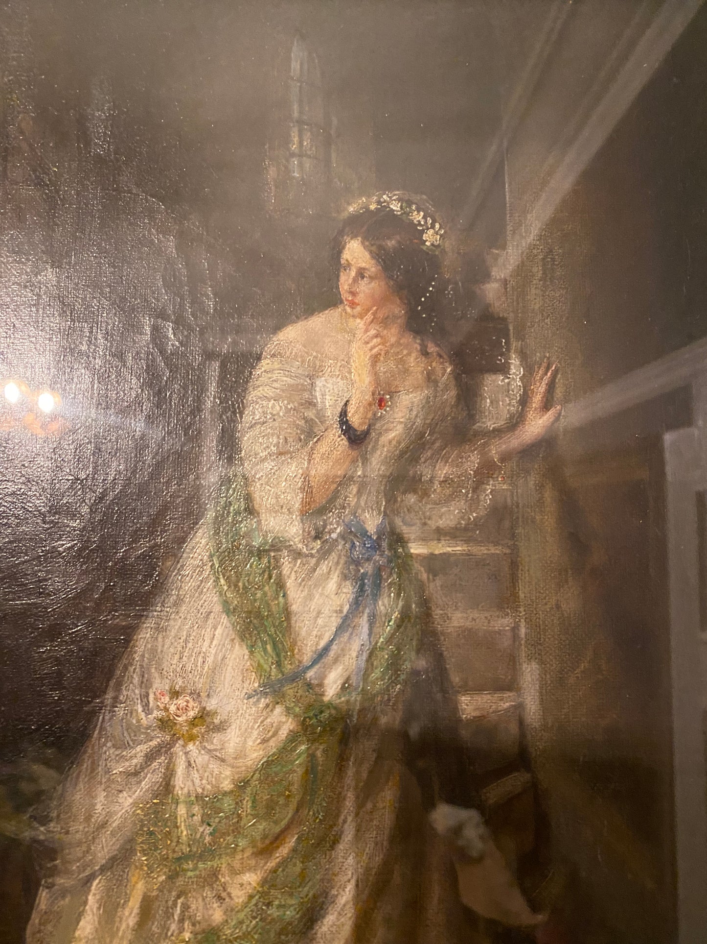 19th Century British School Portrait of a bride in a stairwell