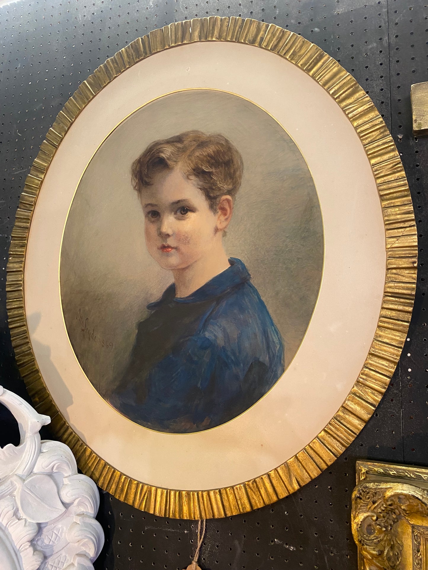 19th century mixed media portrait of a young boy