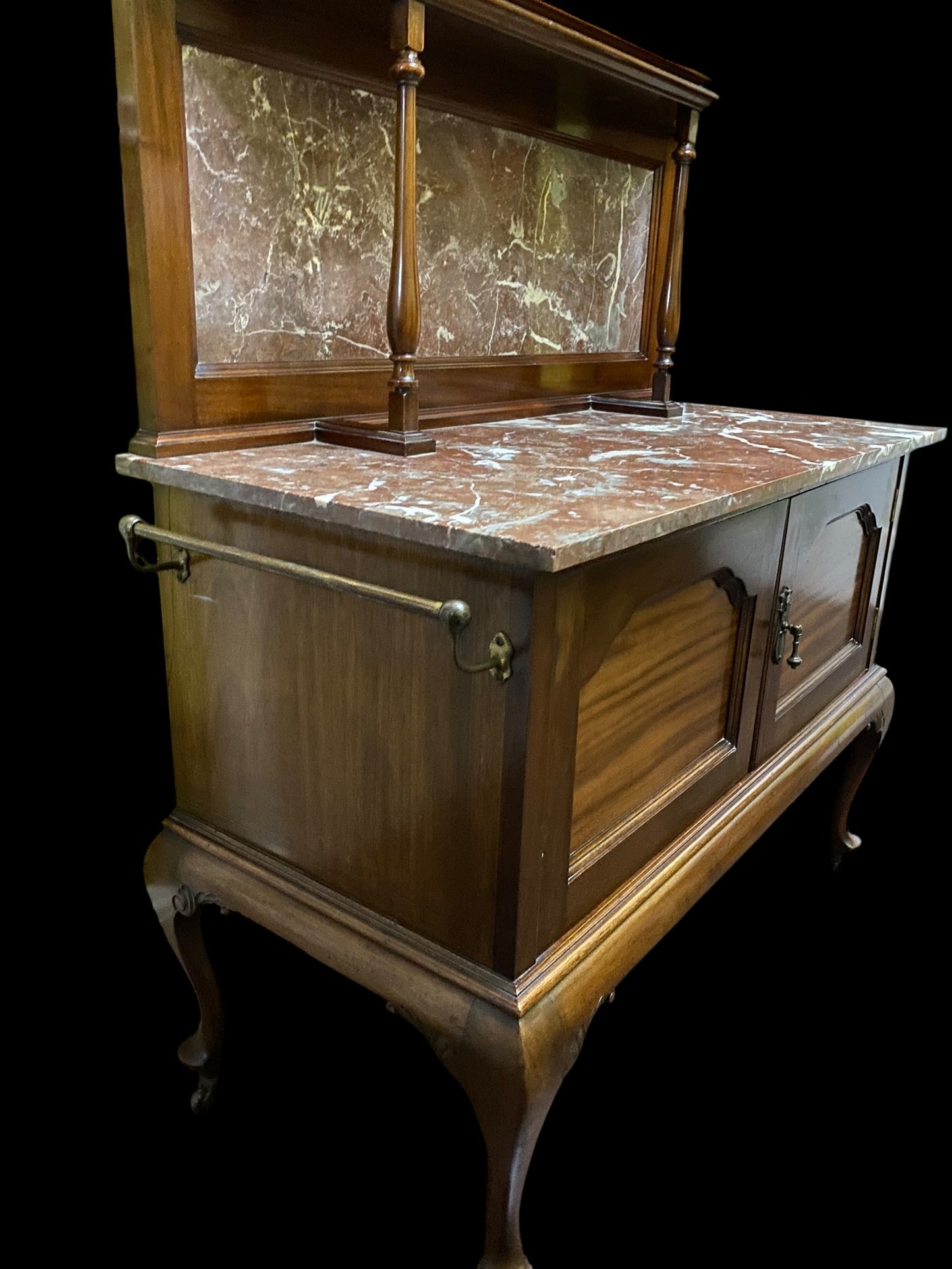 Edwardian mahogany Italian marble topped & backed wash stand
