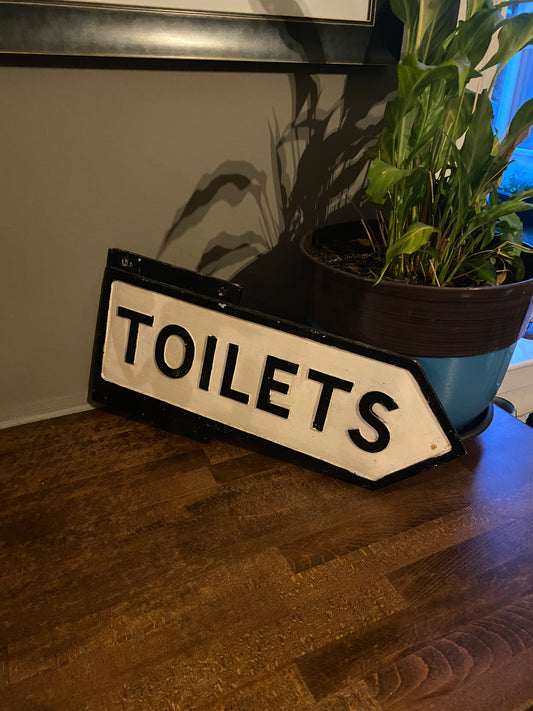 Original double sided cast aluminium enameled Toilets sign