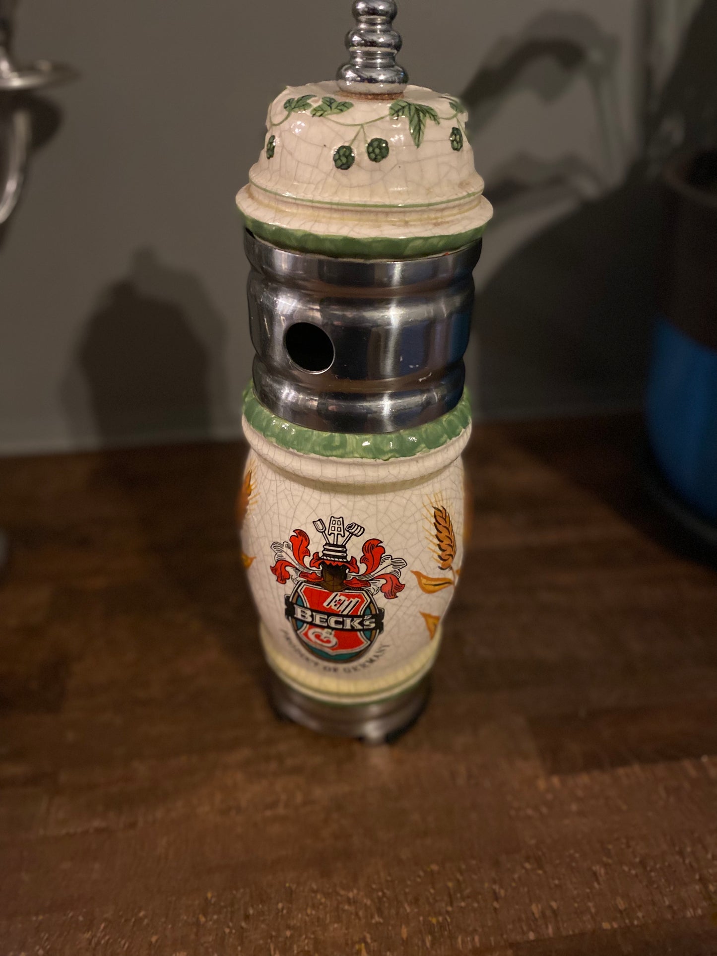 Large Becks ceramic advertising beer pump top