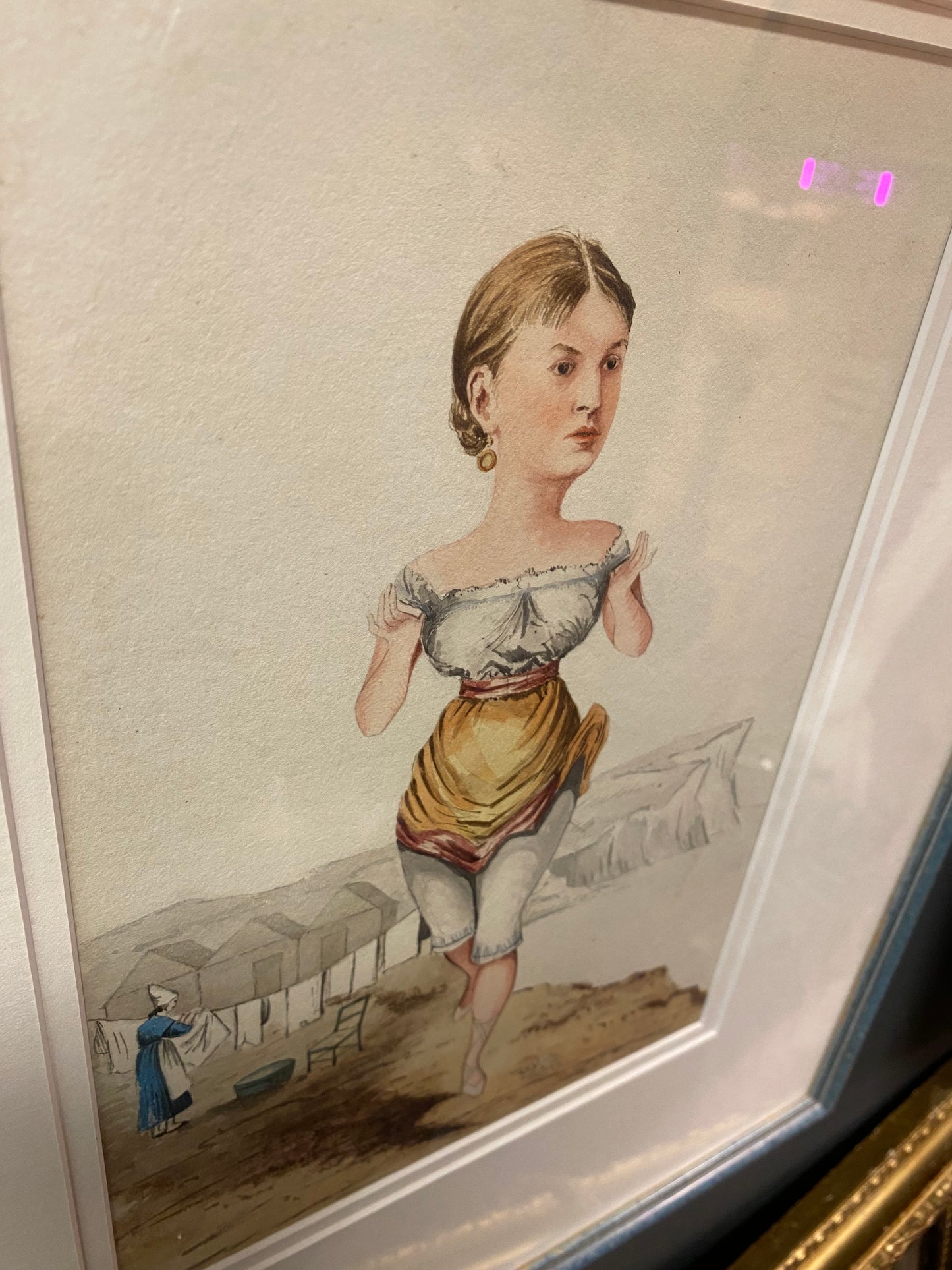 Caricature watercolour of a woman on the beach