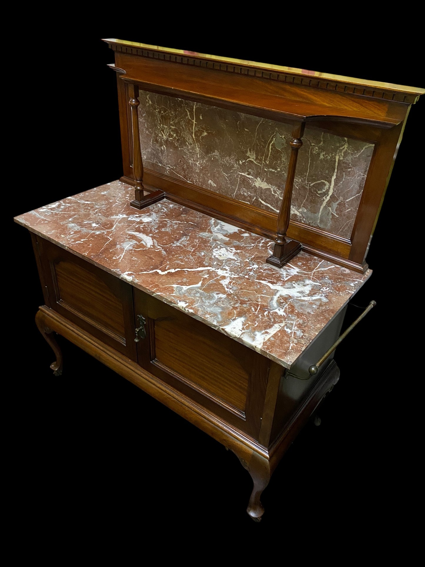 Edwardian mahogany Italian marble topped & backed wash stand
