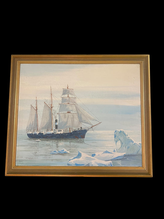 Oil on canvas painting of the Proteus, a Newfoundland sealer by H. Watson