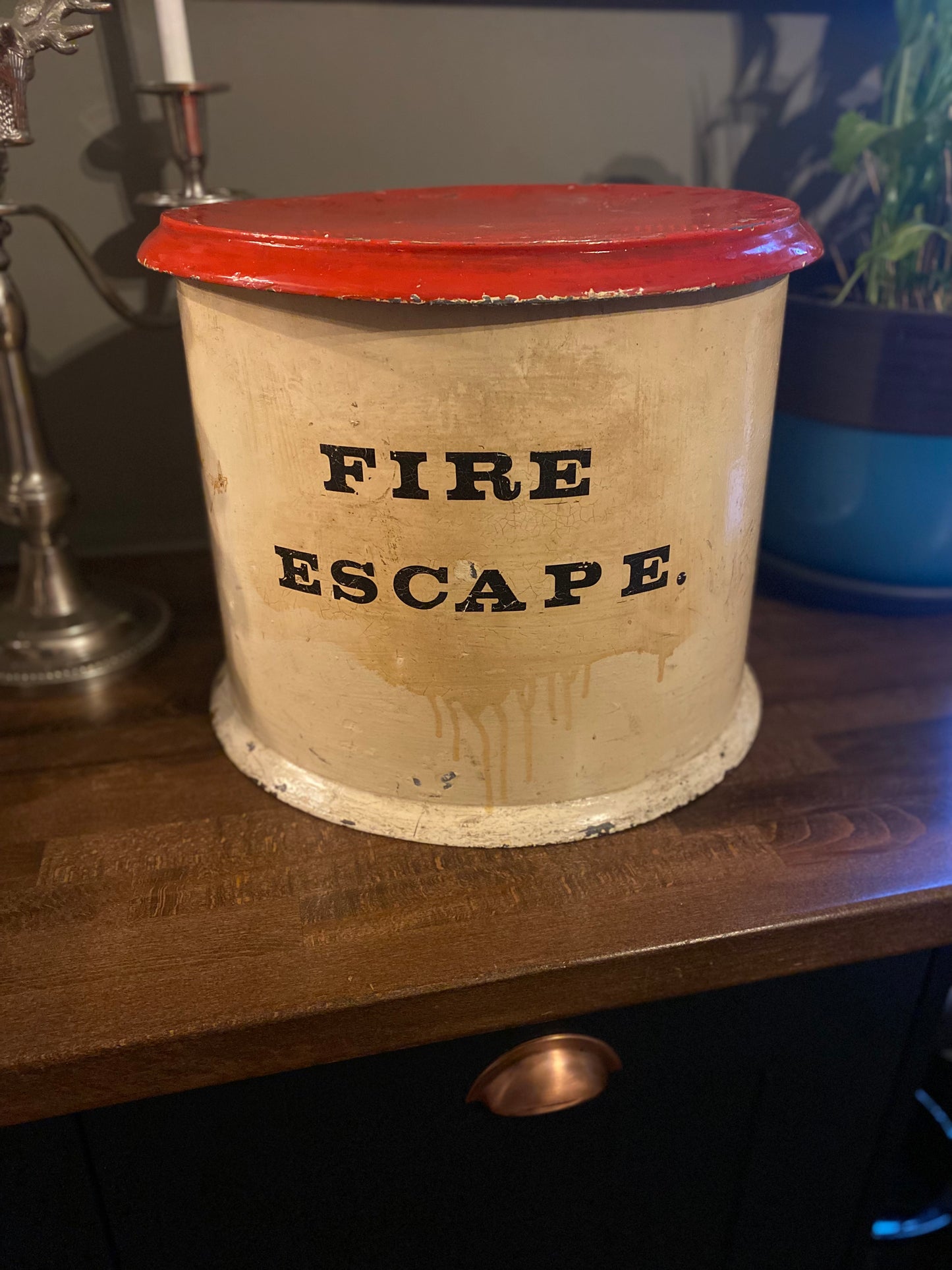 1930s emergency fire escape rope in original tin