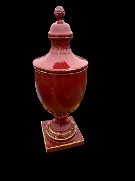 A large Victorian salt glazed red pottery urn