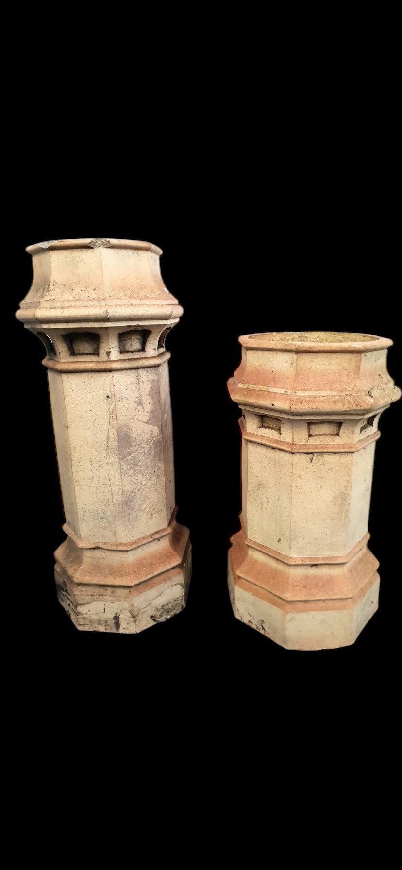 Pair of graduated Victorian stoneware chimney pots