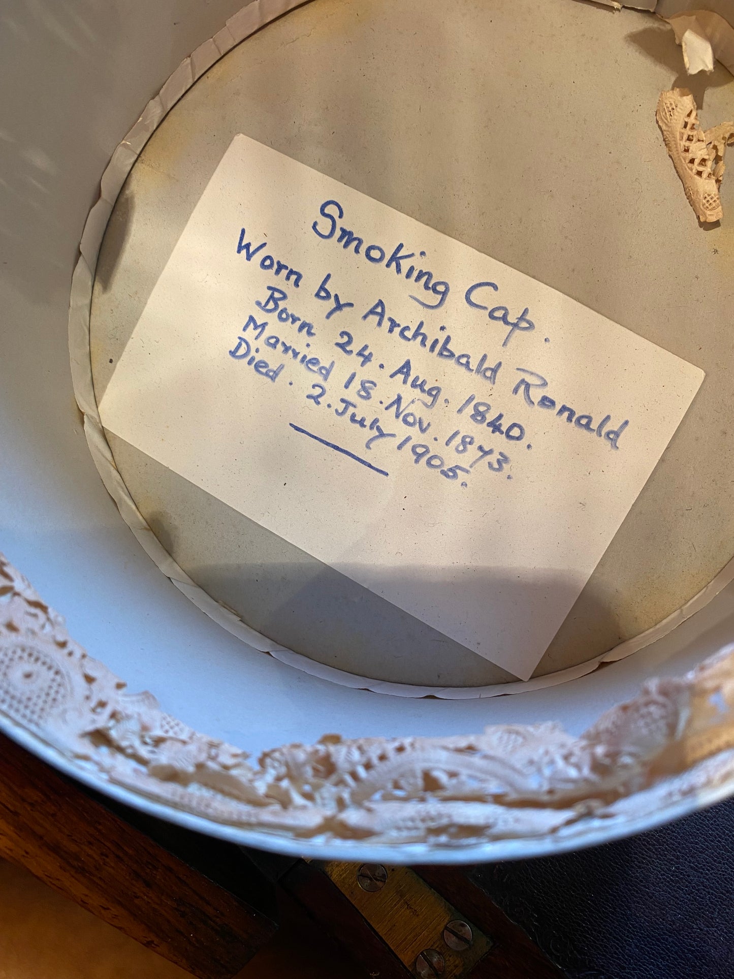 Victorian smoking cap in its original box