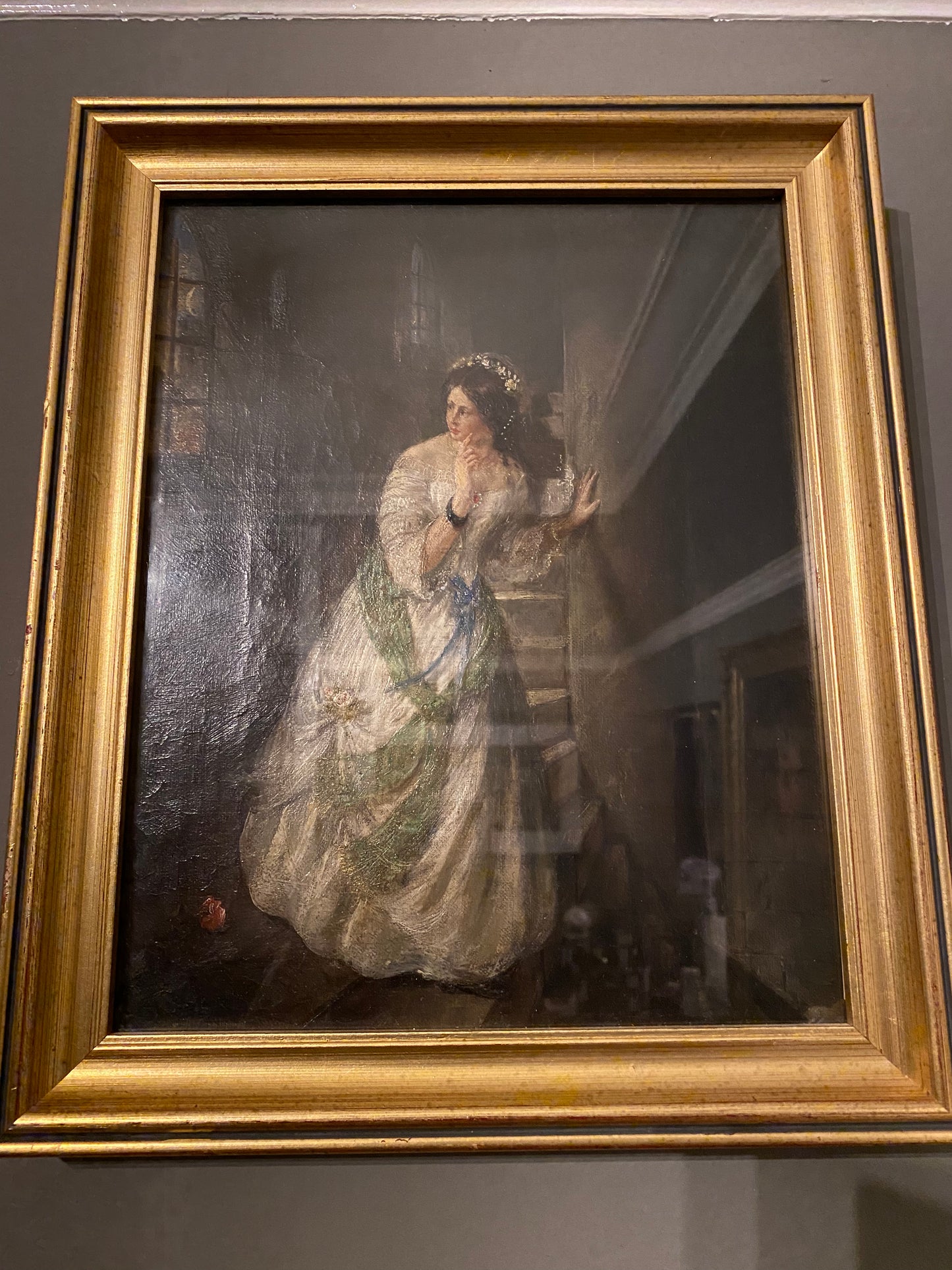 19th Century British School Portrait of a bride in a stairwell