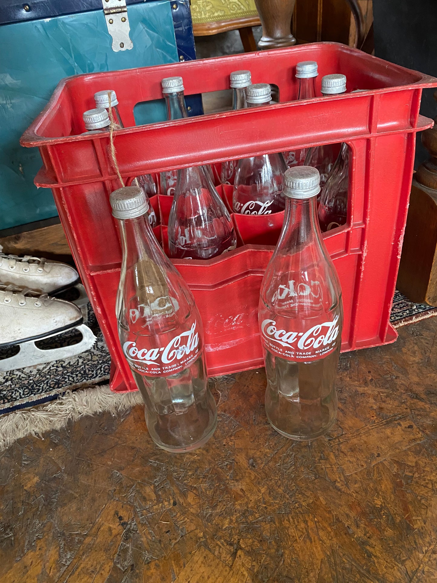 Vintage Coca-Cola crate with 12 original 12’ bottles